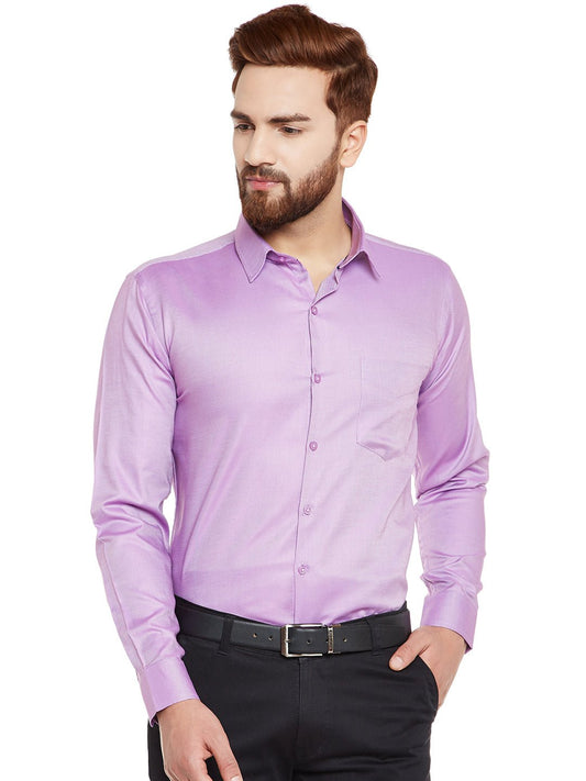 Men Purple Self Design Pure Cotton Slim Fit Formal Shirt - #folk republic#