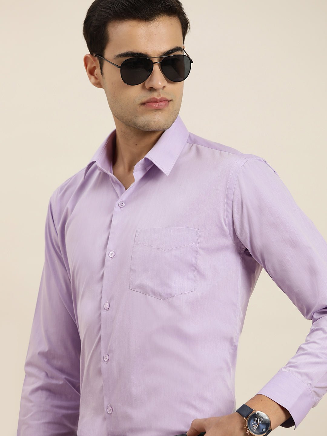 Men Purple Solid Cotton Rich Slim fit Formal Shirt - #folk republic#