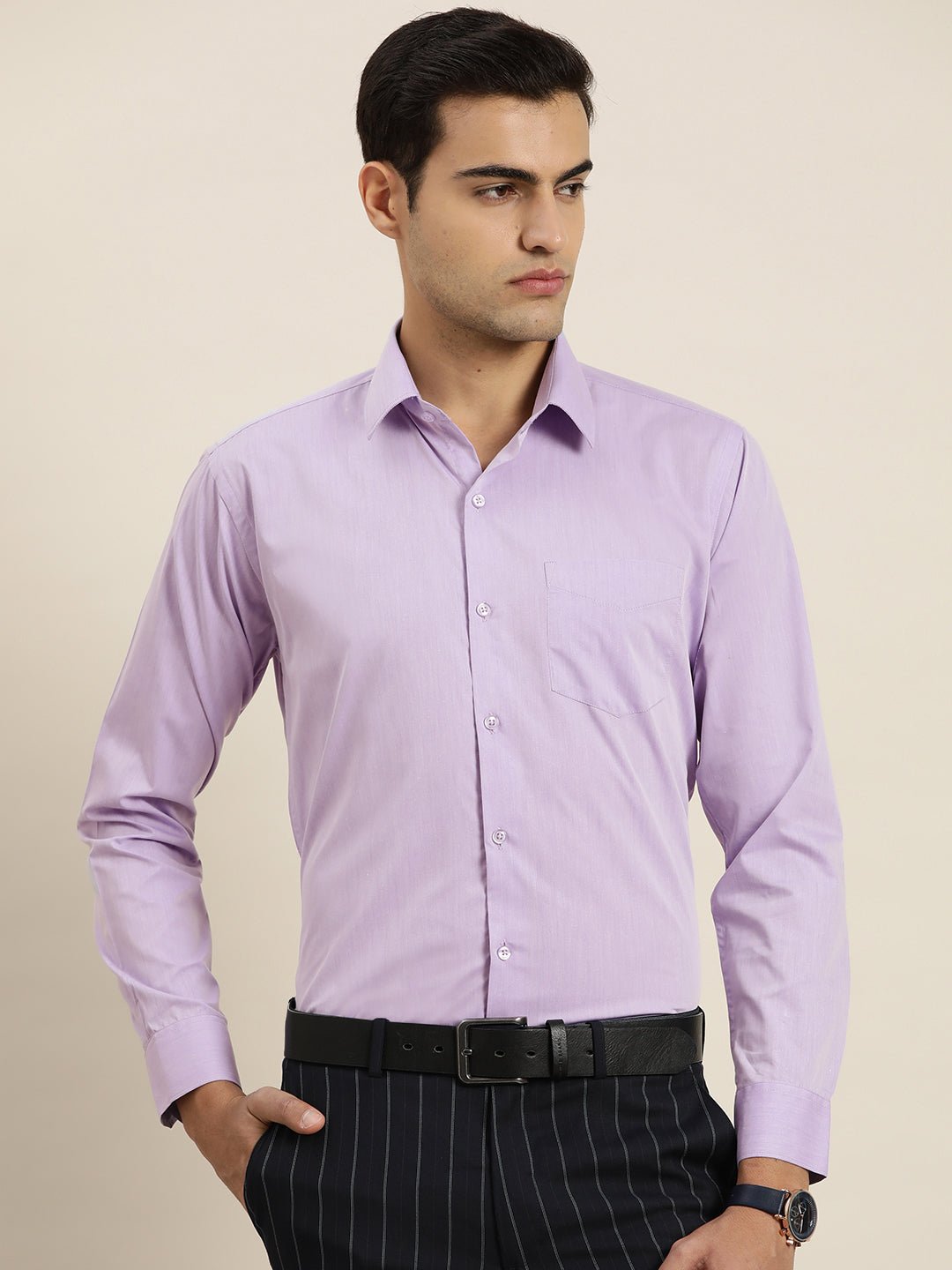 Men Purple Solid Cotton Rich Slim fit Formal Shirt - #folk republic#