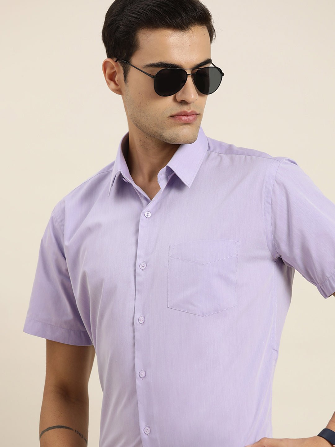Men Purple Solid Cotton Rich Slim fit Formal Shirt - #folk republic#