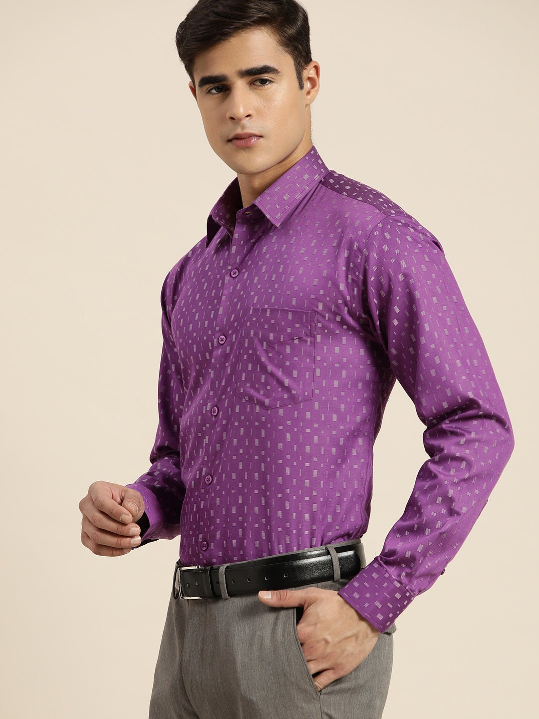 Men Purple Solid Pure Cotton Slim fit Party Shirt - #folk republic#