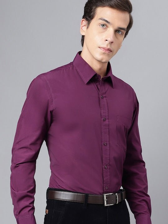 Men Purple Solid Rich Cotton Slim Fit Formal Shirt - #folk republic#