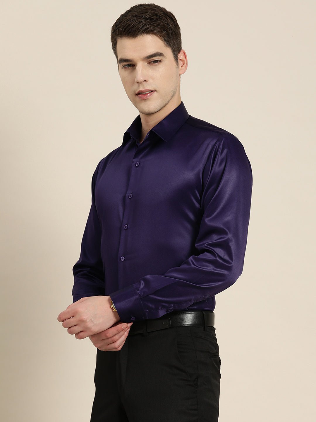 Men Purple Solid Satin Tuxedo Slim fit Party Shirt - #folk republic#