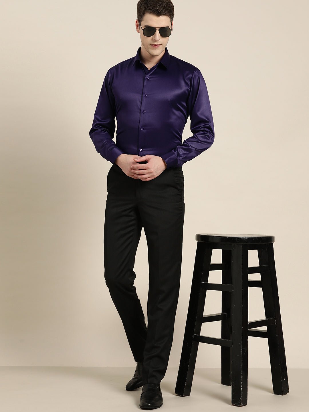 Men Purple Solid Satin Tuxedo Slim fit Party Shirt - #folk republic#