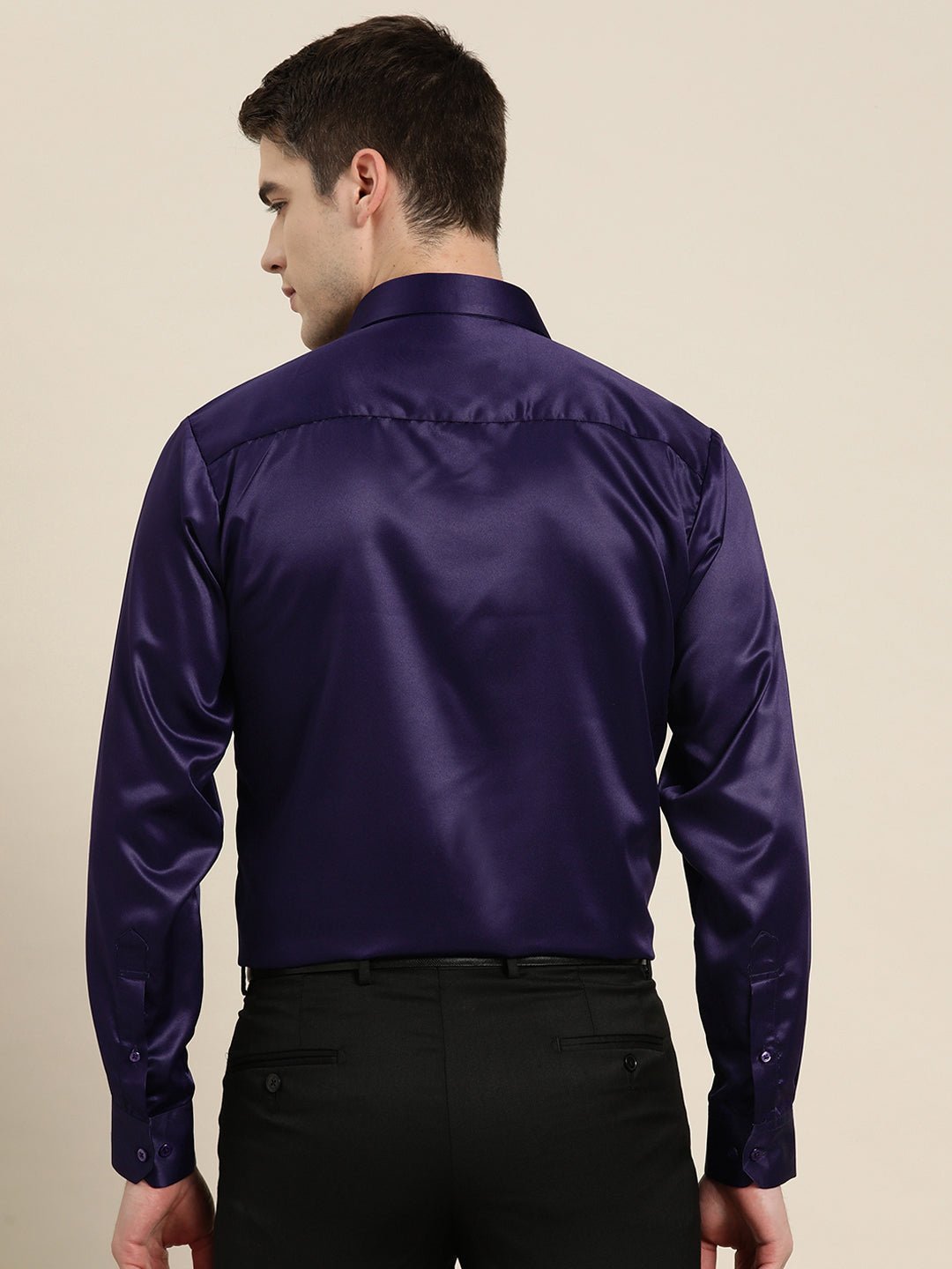 Men Purple Solid Satin Tuxedo Slim fit Party Shirt - #folk republic#