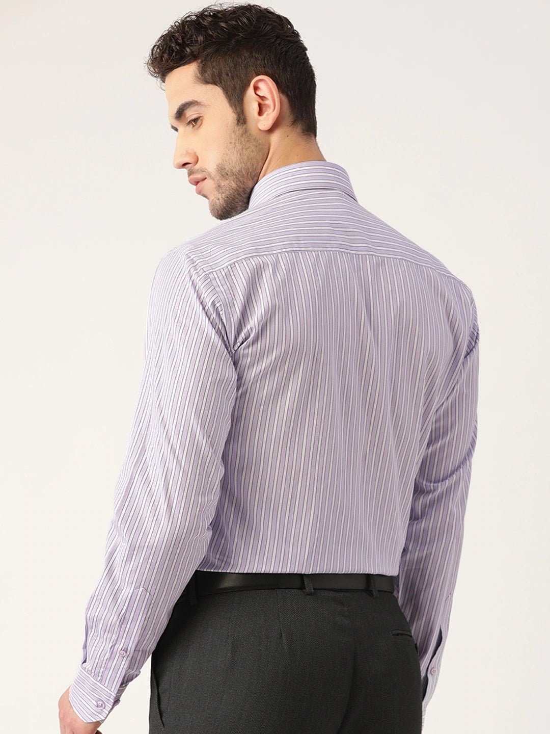 Men Purple Stripes Pure Cotton Slim Fit Formal Shirt - #folk republic#