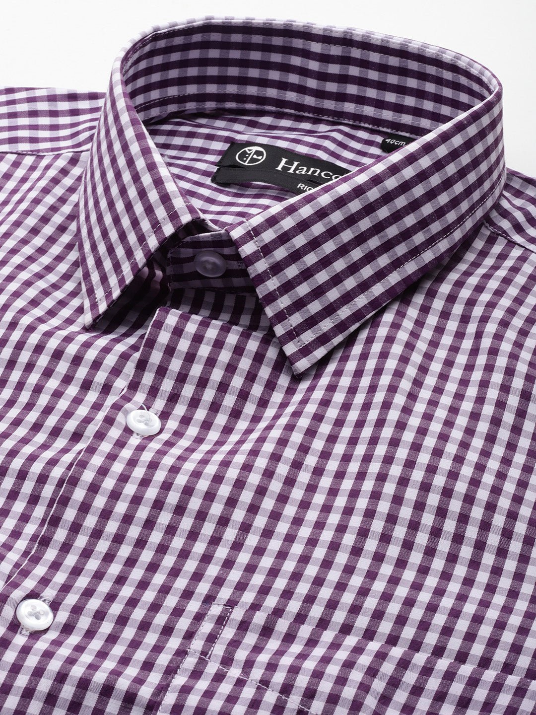 Men Purple & White Gingham Check Short Sleeve Slim fit Formal Shirt - #folk republic#