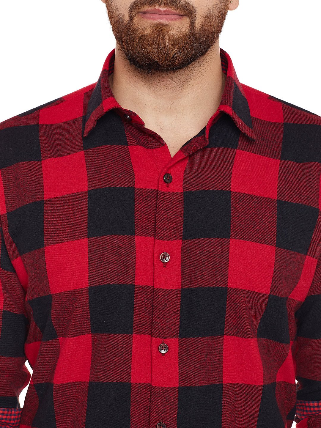 Men Red & Black Buffalo Checked Pure Cotton Slim Fit Casual Shirt - #folk republic#