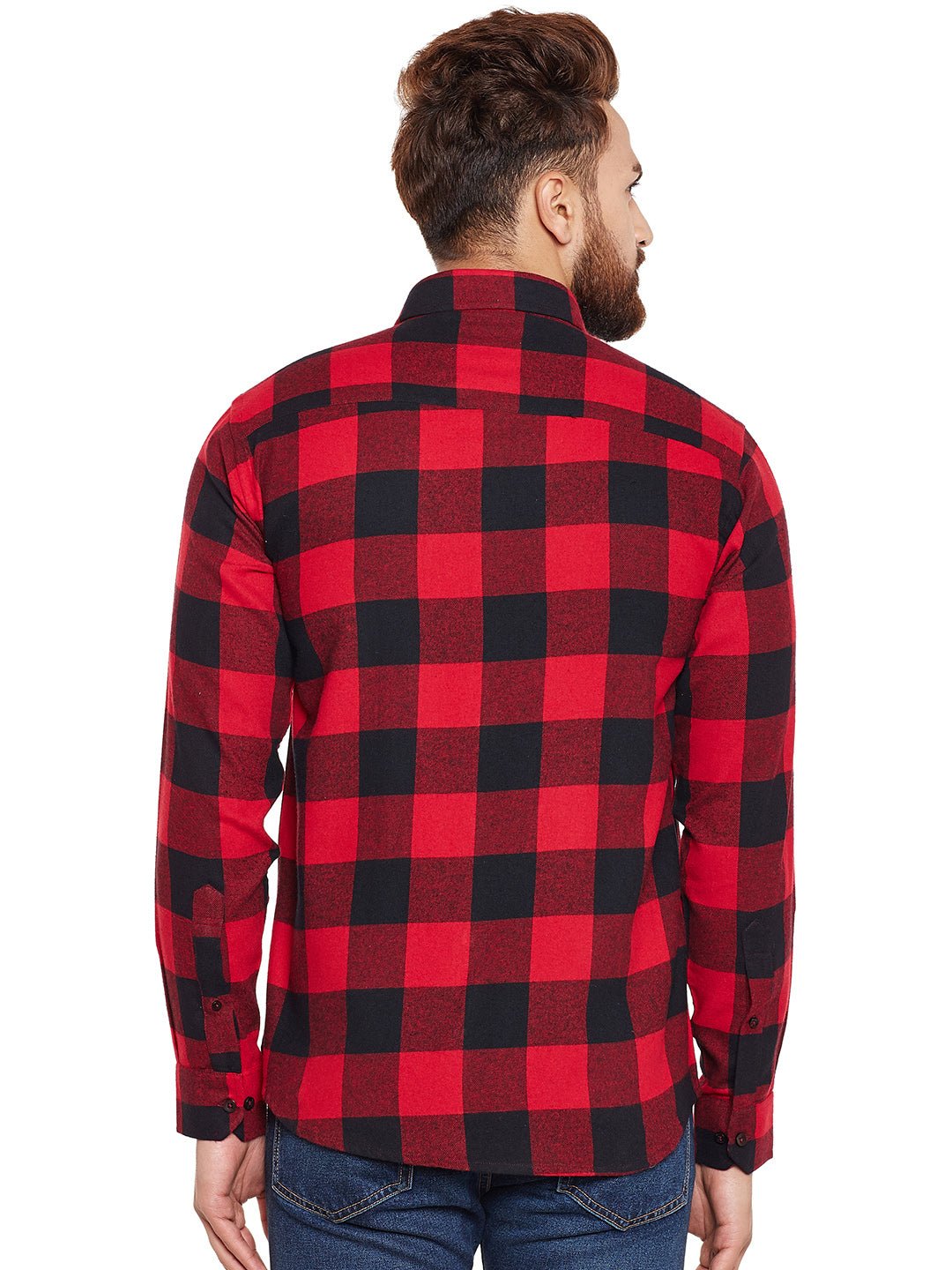 Men Red & Black Buffalo Checked Pure Cotton Slim Fit Casual Shirt - #folk republic#