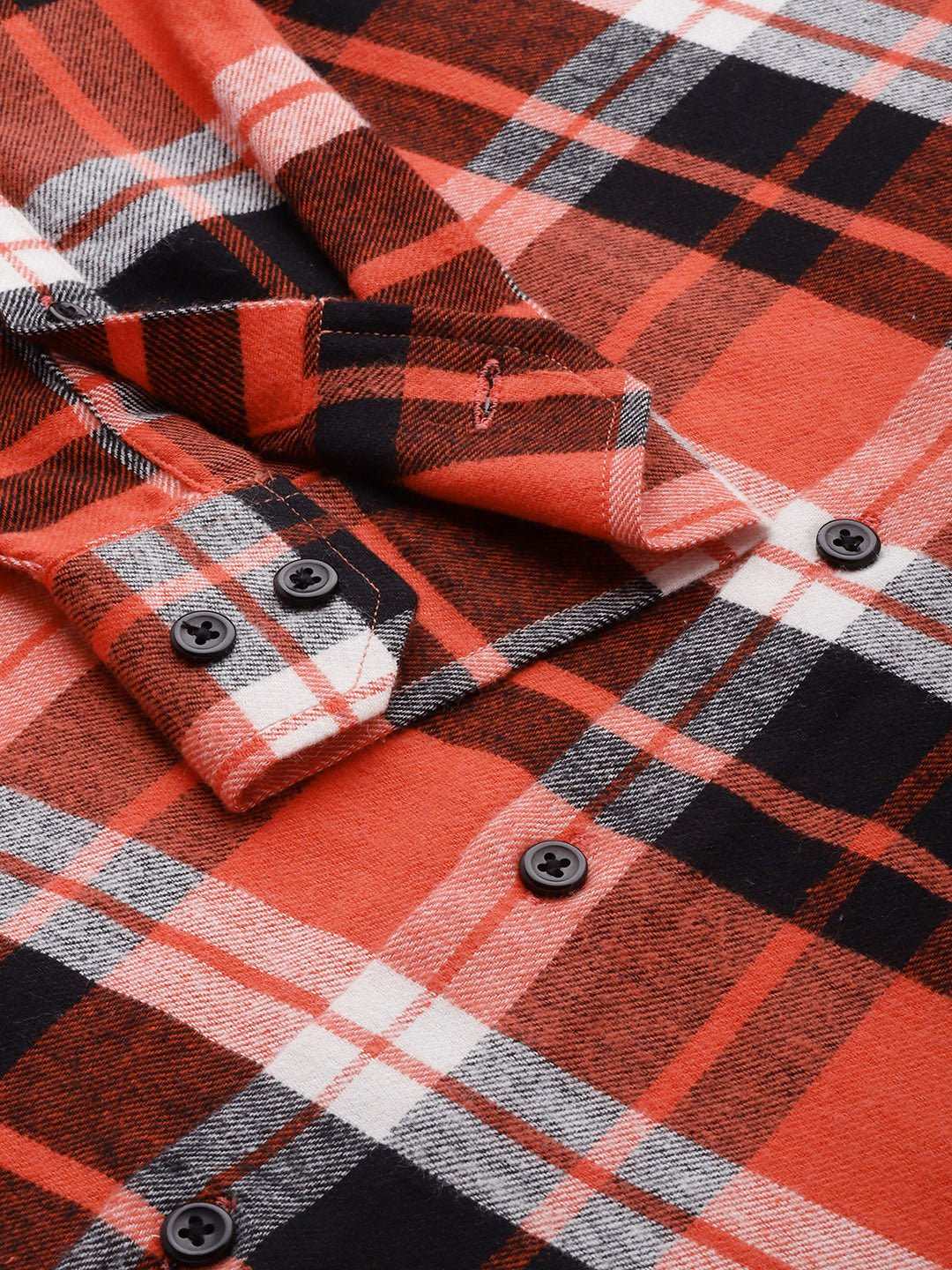 Men Red & Black Checked Pure Cotton Slim Fit Casual Shirt - #folk republic#