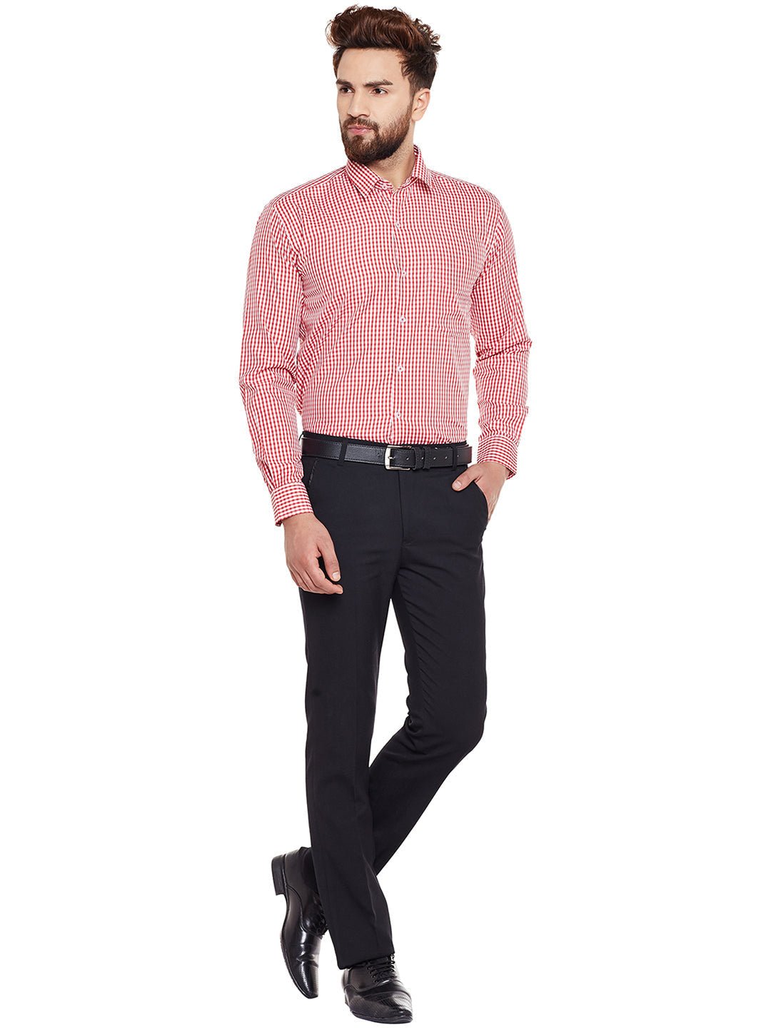 Men Red Checked Slim Fit Formal Shirt - #folk republic#