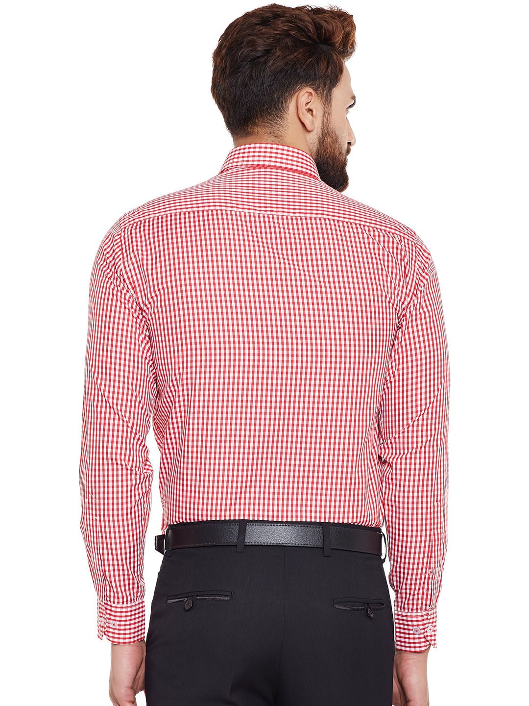 Men Red Checked Slim Fit Formal Shirt - #folk republic#