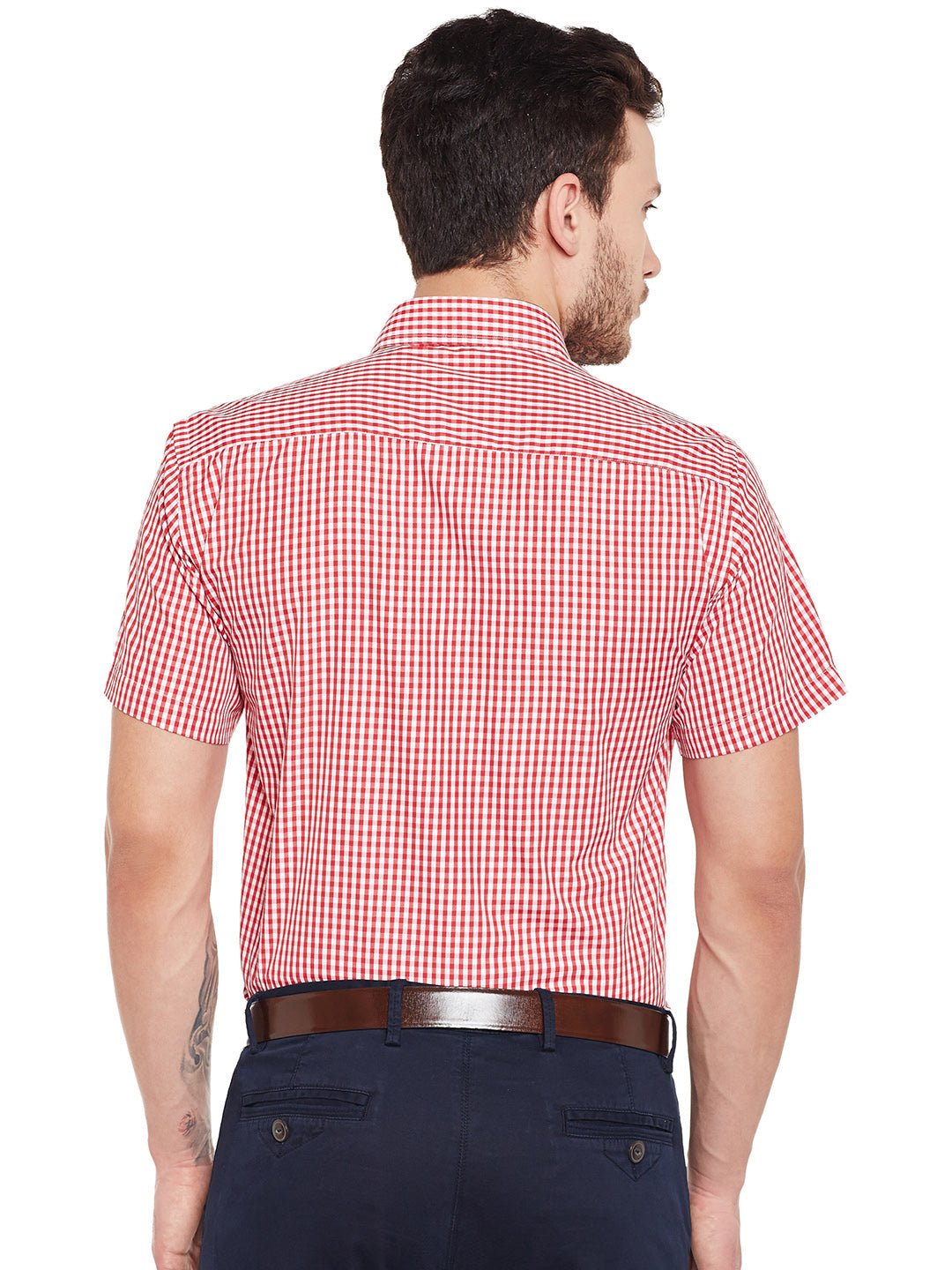 Men Red Checked Slim Fit Formal Shirt - #folk republic#