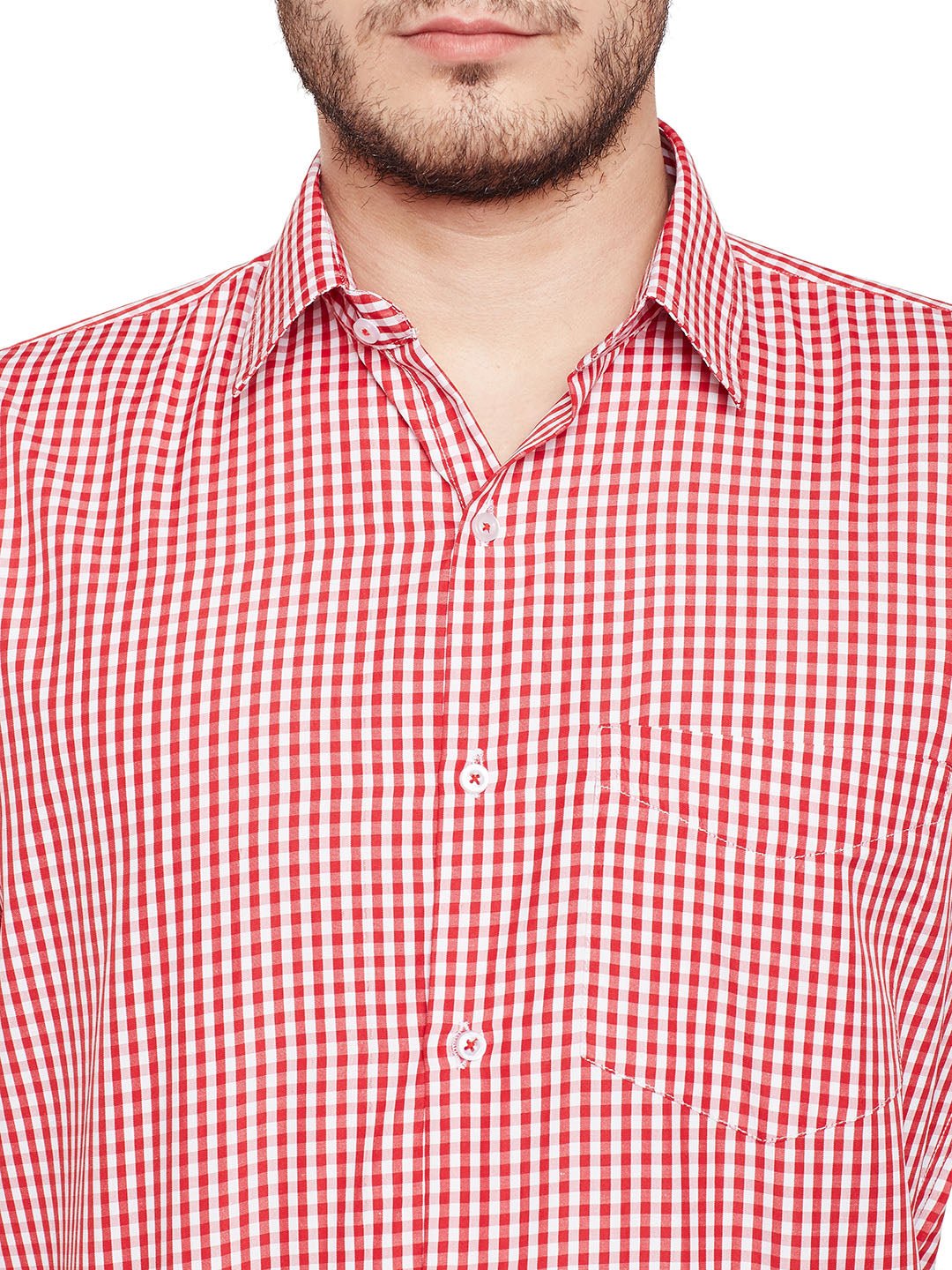 Men Red Checked Slim Fit Formal Shirt - #folk republic#