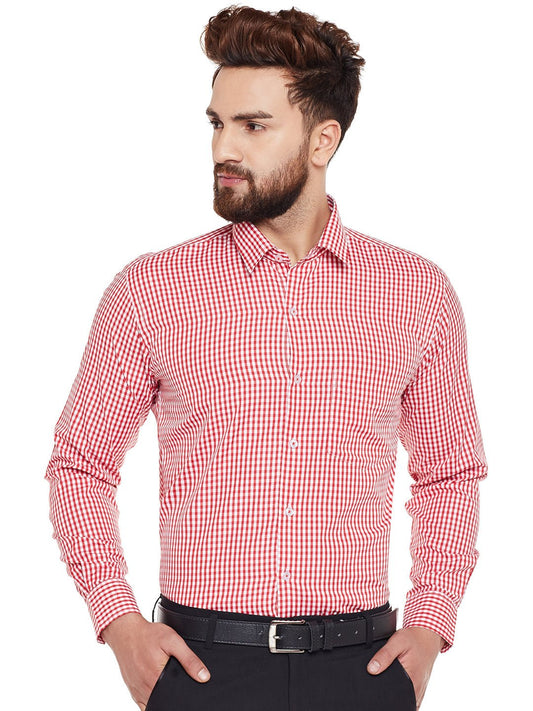 Men Red Checked Slim Fit Formal Shirt - #folk republic#