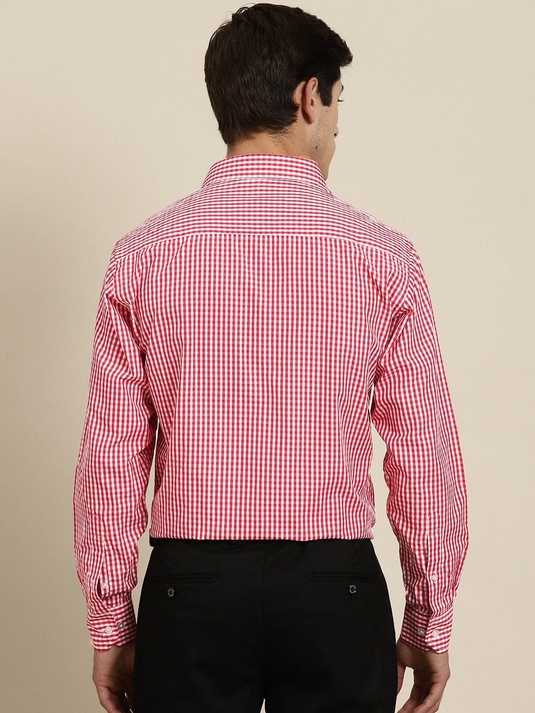 Men Red Gingham Check Cotton Rich Slim fit Formal Shirt - #folk republic#