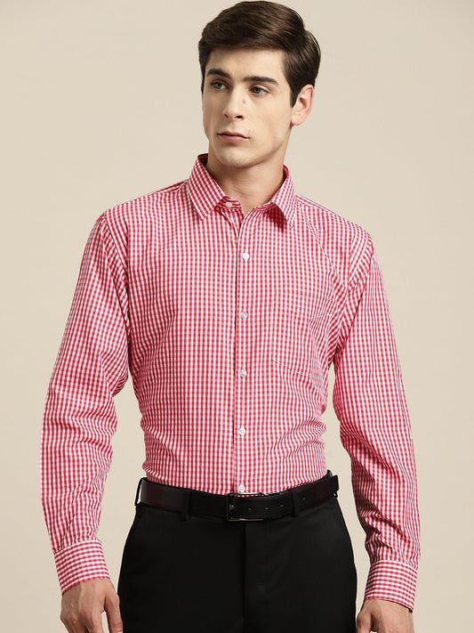Men Red Gingham Check Cotton Rich Slim fit Formal Shirt - #folk republic#