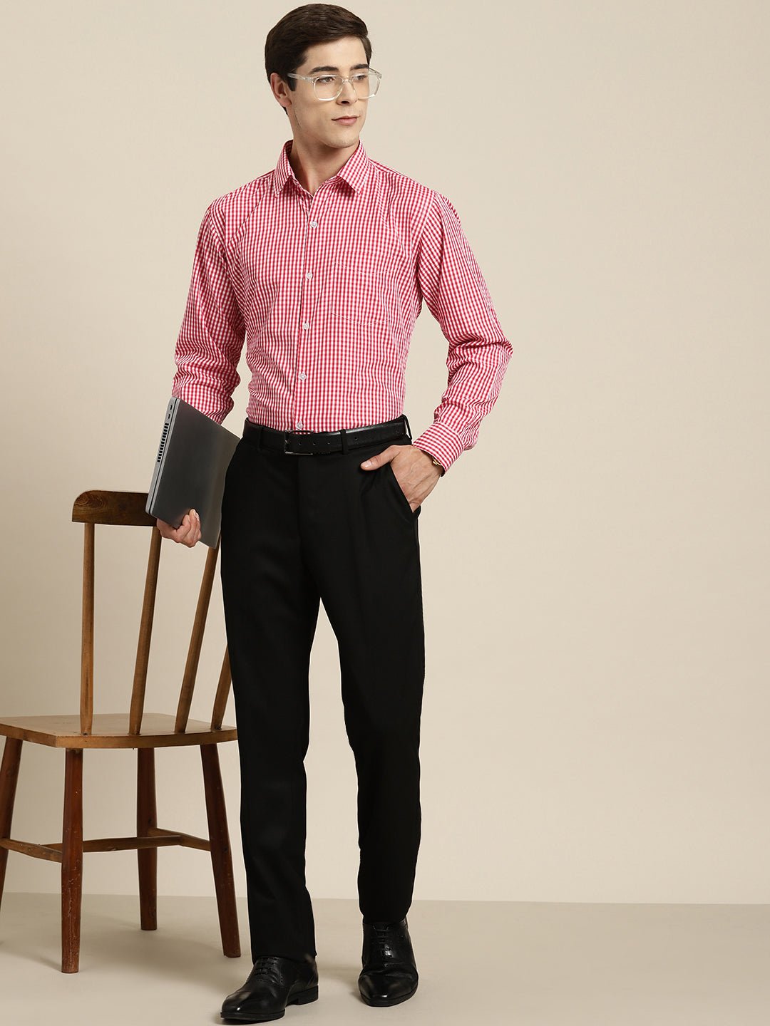 Men Red Gingham Check Cotton Rich Slim fit Formal Shirt - #folk republic#