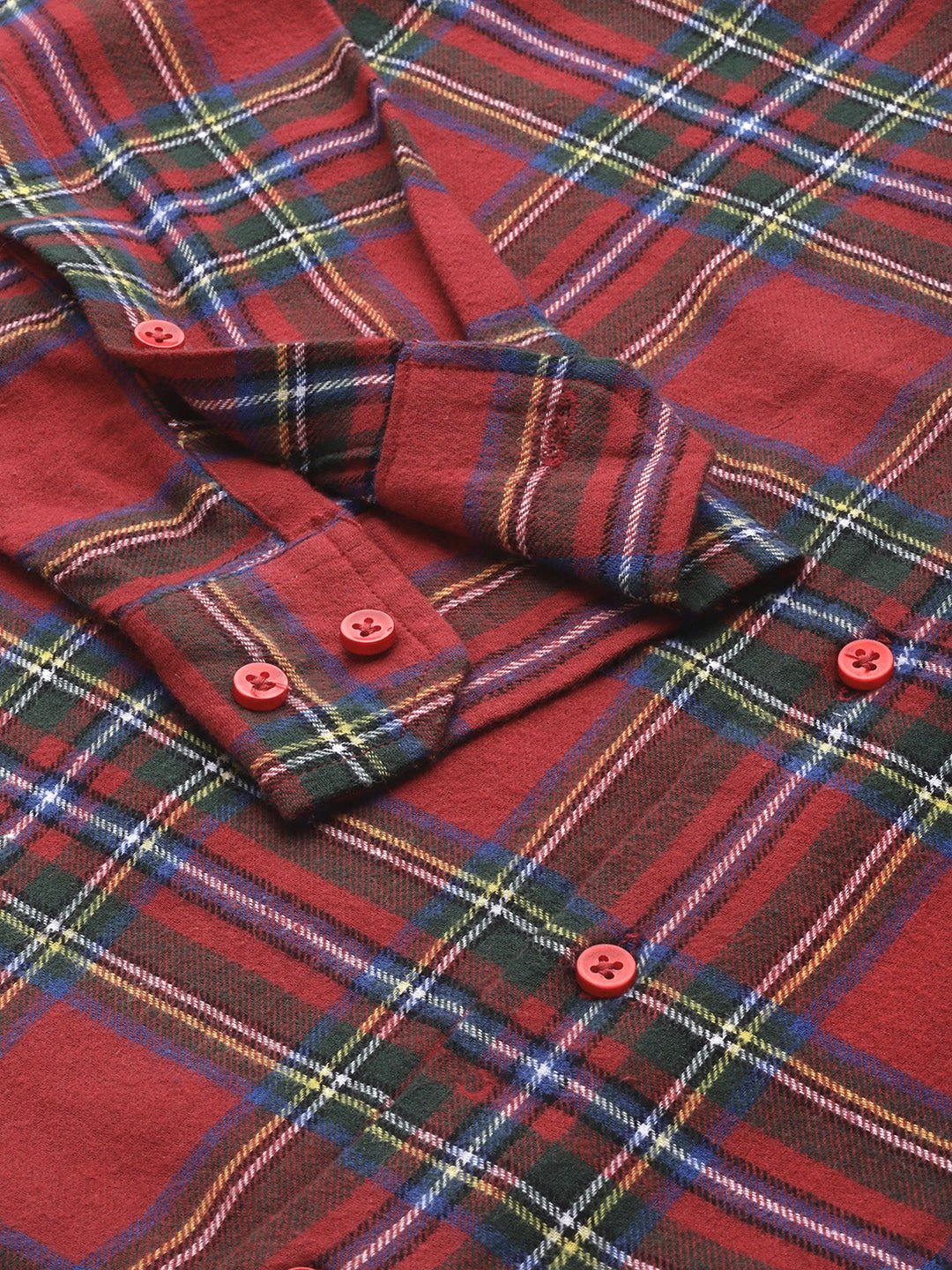 Men Red & Green Checked Pure Cotton Slim Fit Casual Shirt - #folk republic#