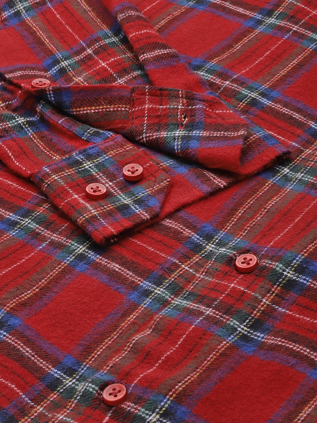 Men Red & Navy Checked Pure Cotton Slim Fit Casual Shirt - #folk republic#