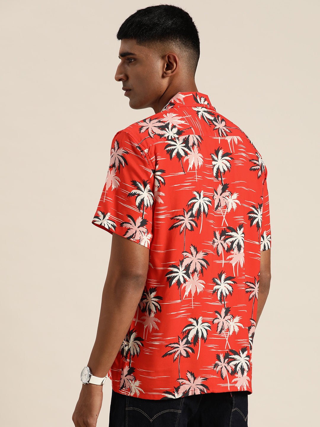 Men Red Print Viscose Rayon Relaxed Fit Casual Resort Shirt - #folk republic#