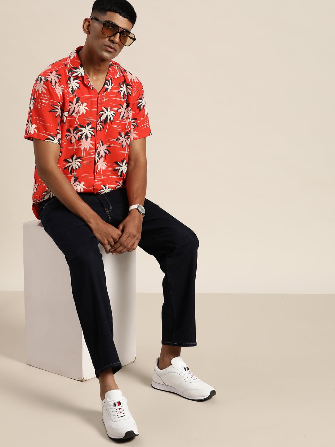 Men Red Print Viscose Rayon Relaxed Fit Casual Resort Shirt - #folk republic#