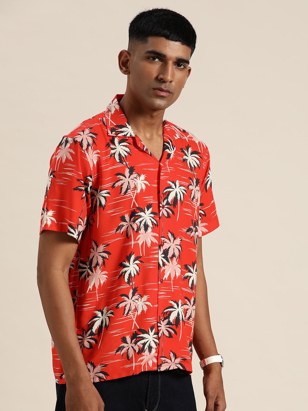 Men Red Print Viscose Rayon Relaxed Fit Casual Resort Shirt - #folk republic#
