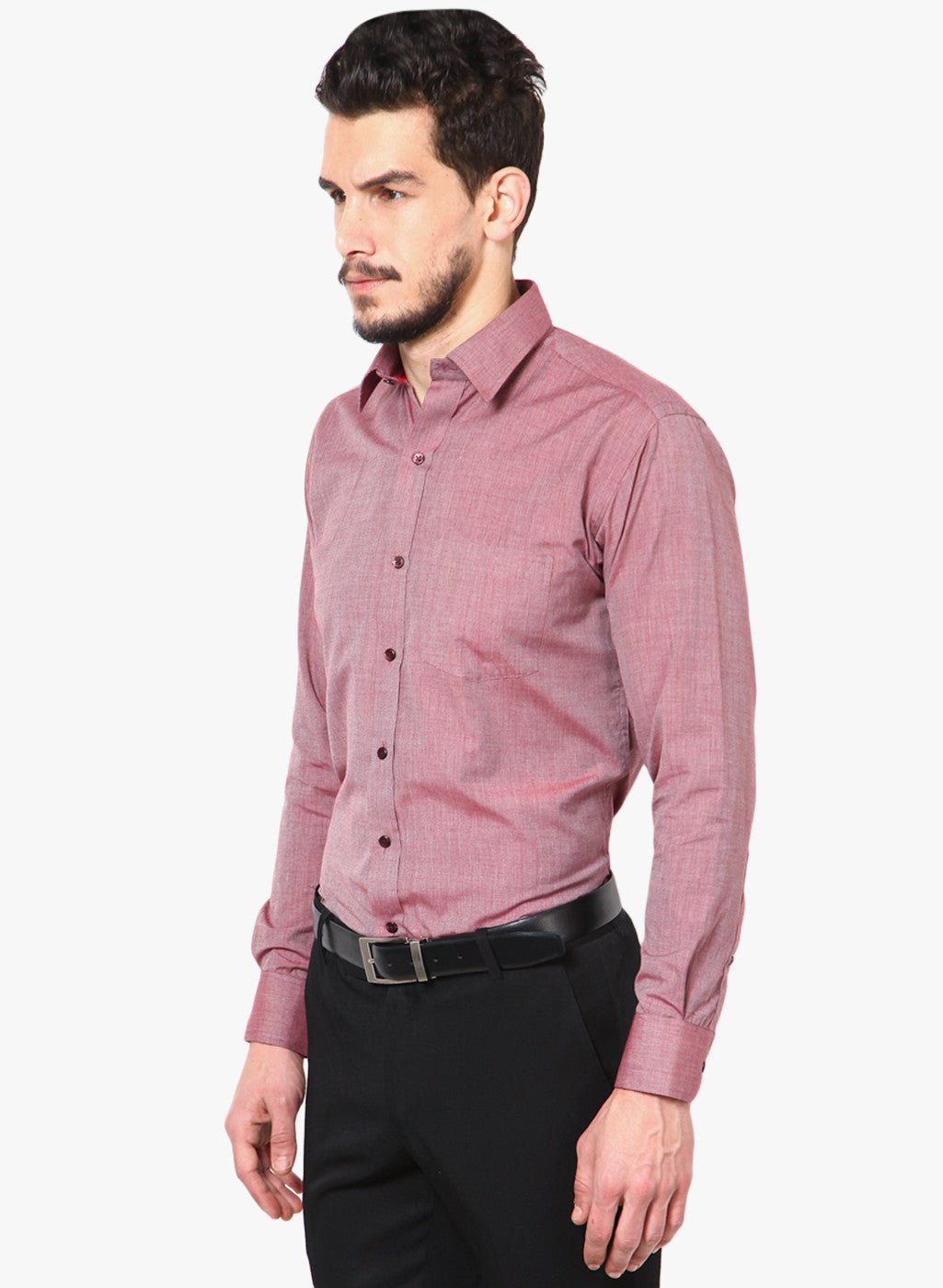 Men Red Slim Fit Solid Chambray Cotton Rich Formal Shirt - #folk republic#