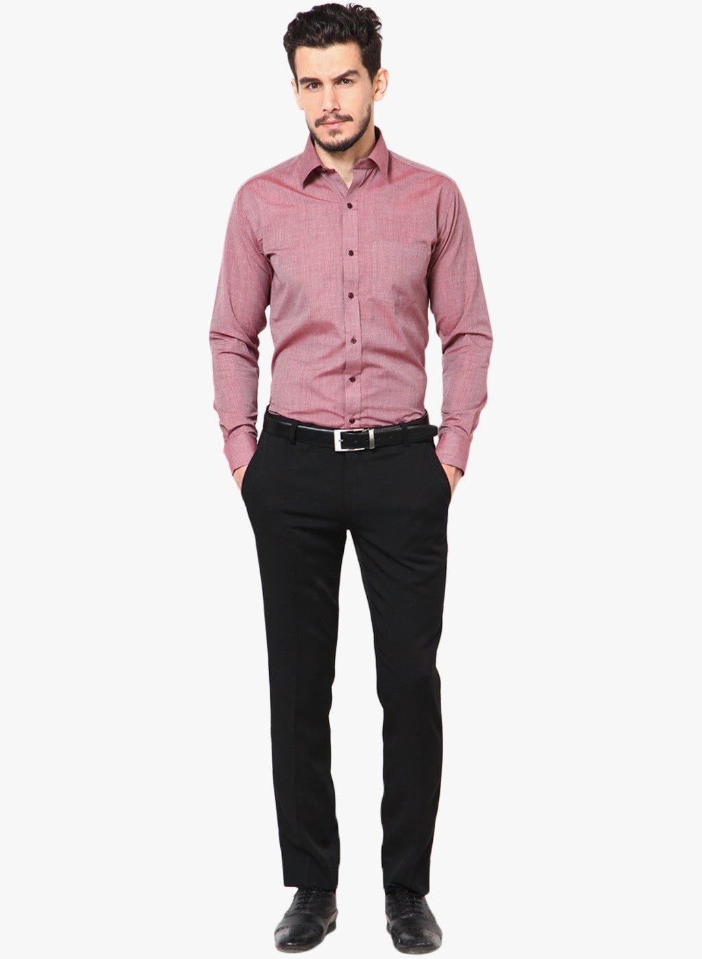 Men Red Slim Fit Solid Chambray Cotton Rich Formal Shirt - #folk republic#