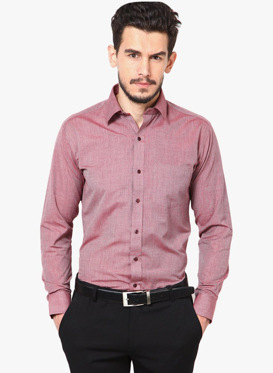 Men Red Slim Fit Solid Chambray Cotton Rich Formal Shirt - #folk republic#
