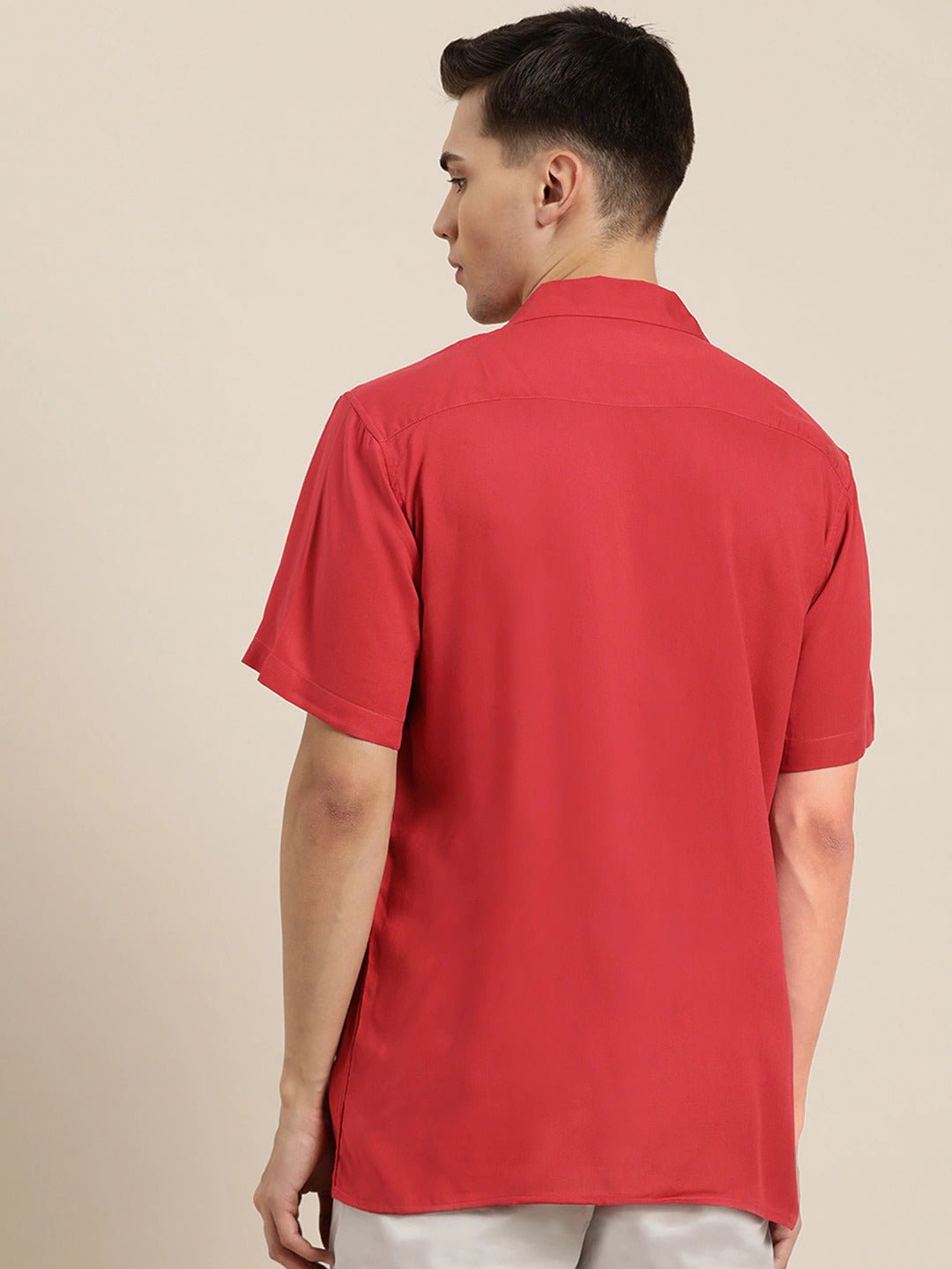 Men Red Solid Viscose Rayon Relaxed Fit Casual Resort Shirt - #folk republic#