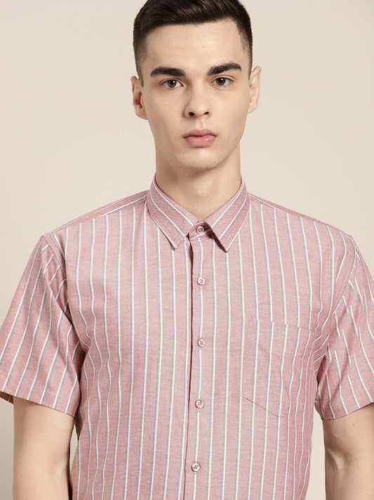 Men Red Stripes Pure Cotton Slim fit Formal Shirt - #folk republic#