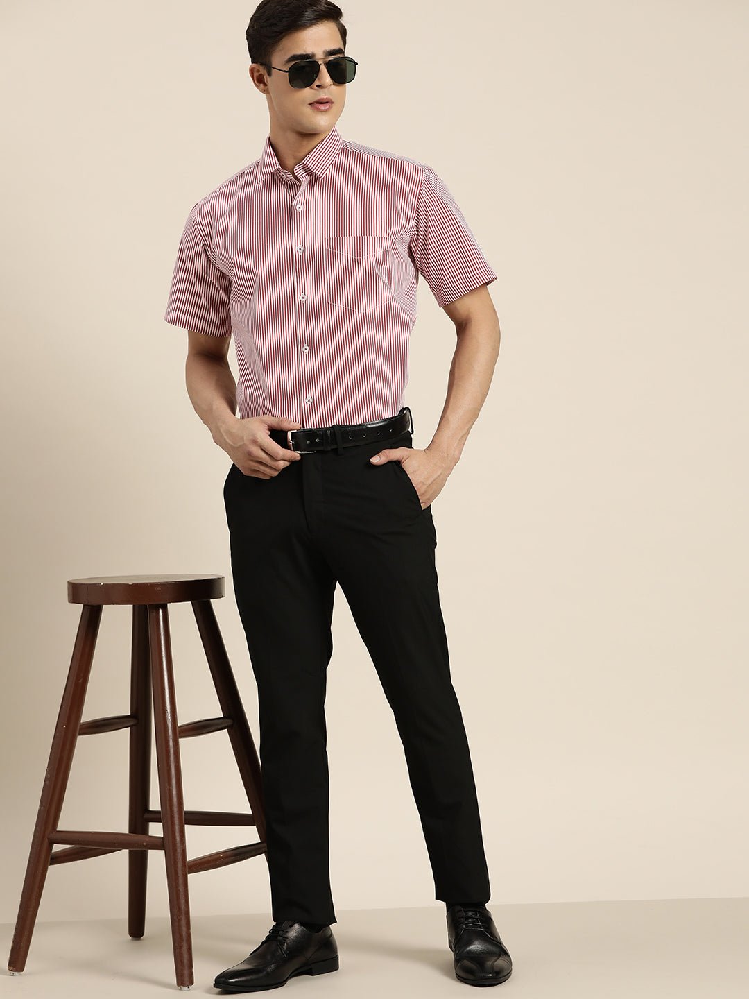 Men Red & White Stripes Pure Cotton Slim fit Formal Shirt - #folk republic#