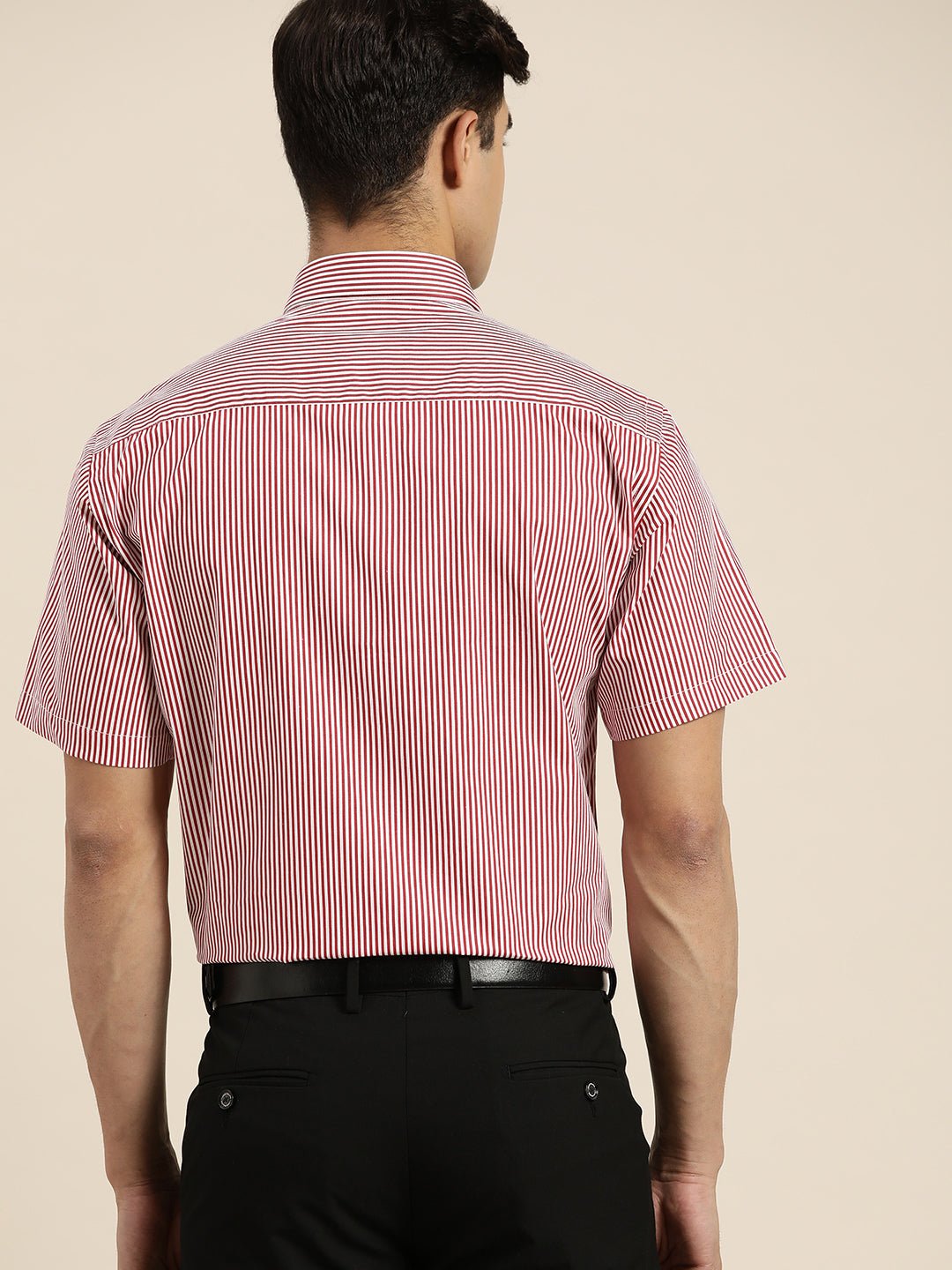 Men Red & White Stripes Pure Cotton Slim fit Formal Shirt - #folk republic#