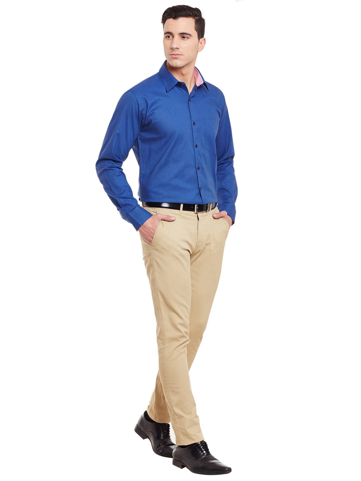 Men Royal Blue Self Design Pure Cotton Slim Fit Formal Shirt - #folk republic#