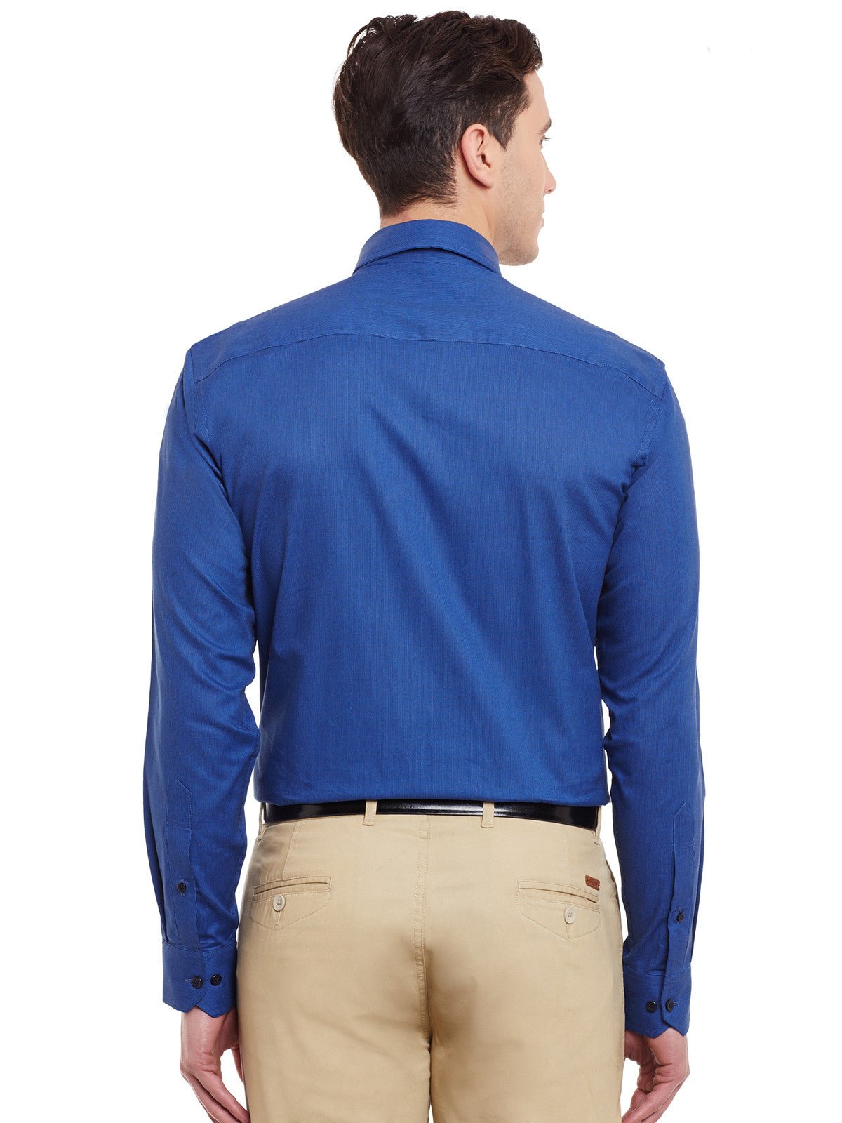 Men Royal Blue Self Design Pure Cotton Slim Fit Formal Shirt - #folk republic#