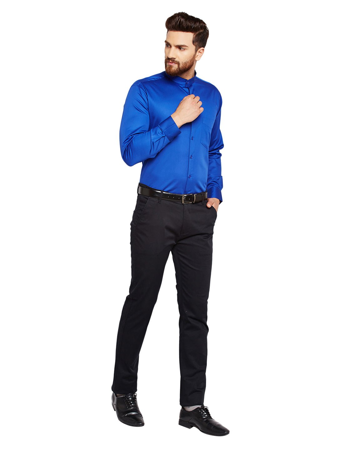 Men Royal Blue Solid Slim Fit Pure Cotton Satin Formal Shirt - #folk republic#