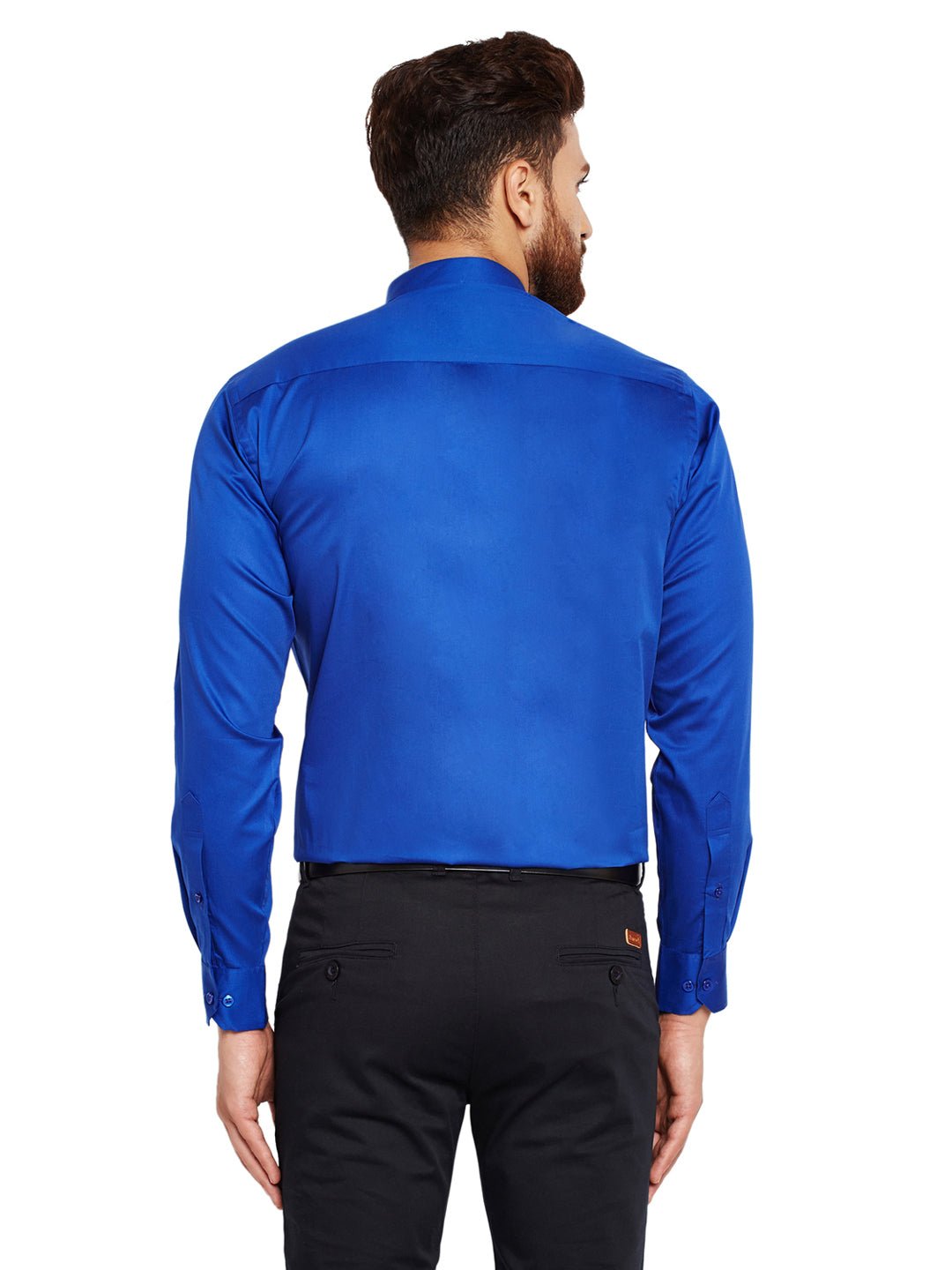 Men Royal Blue Solid Slim Fit Pure Cotton Satin Formal Shirt - #folk republic#