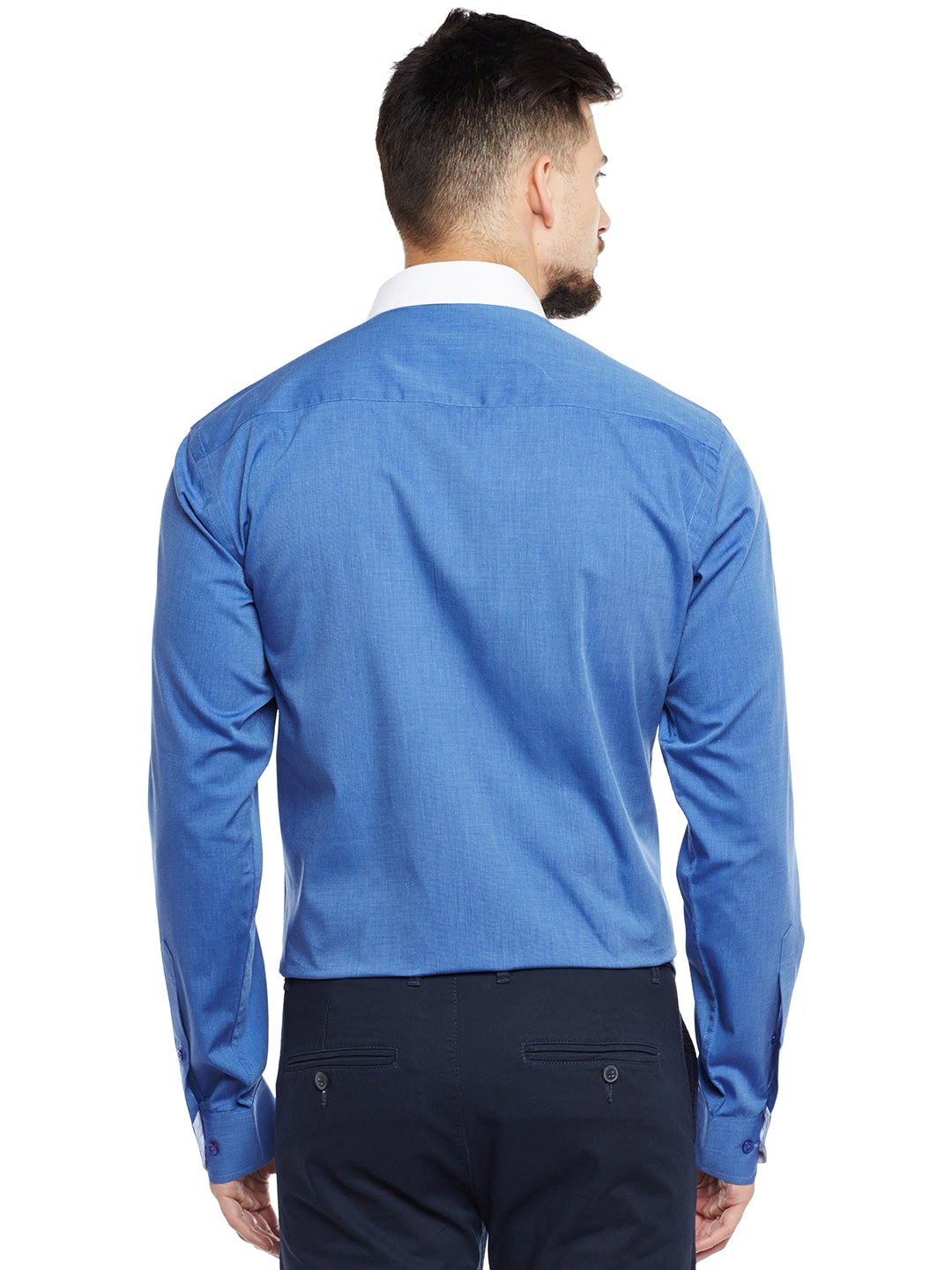 Men Royal Blue & White Solid Pure Cotton Pure Cotton Slim Fit Formal Shirt - #folk republic#