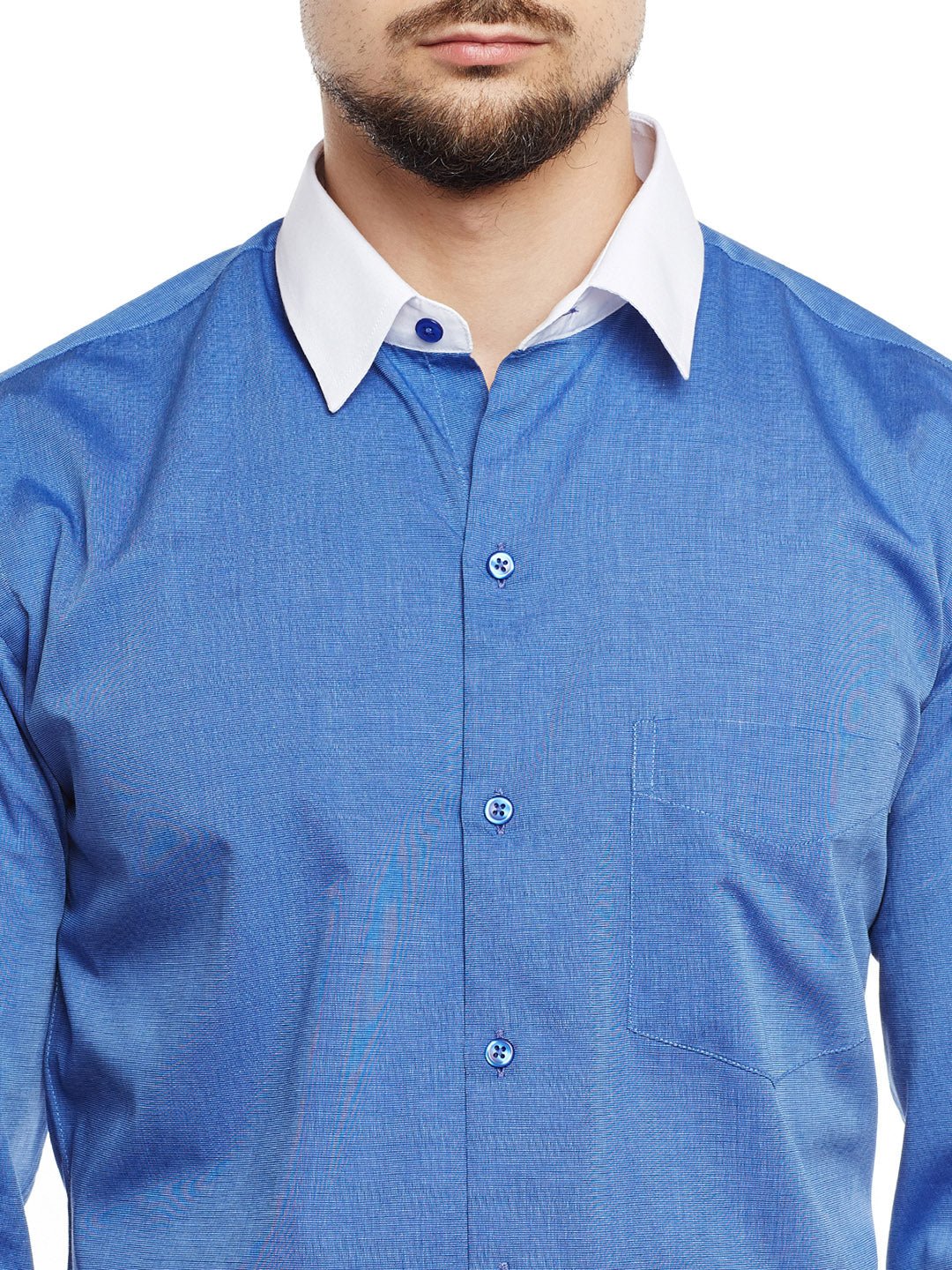 Men Royal Blue & White Solid Pure Cotton Pure Cotton Slim Fit Formal Shirt - #folk republic#
