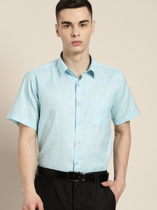 Men Sky Blue Solid Cotton Rich Slim fit Formal Shirt - #folk republic#