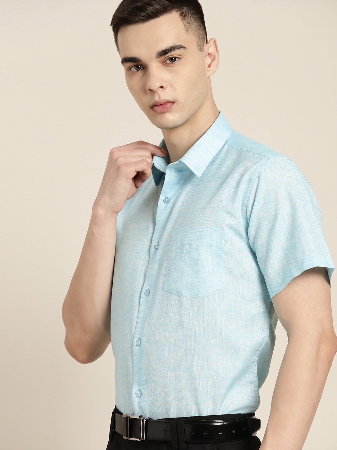Men Sky Blue Solid Cotton Rich Slim fit Formal Shirt - #folk republic#