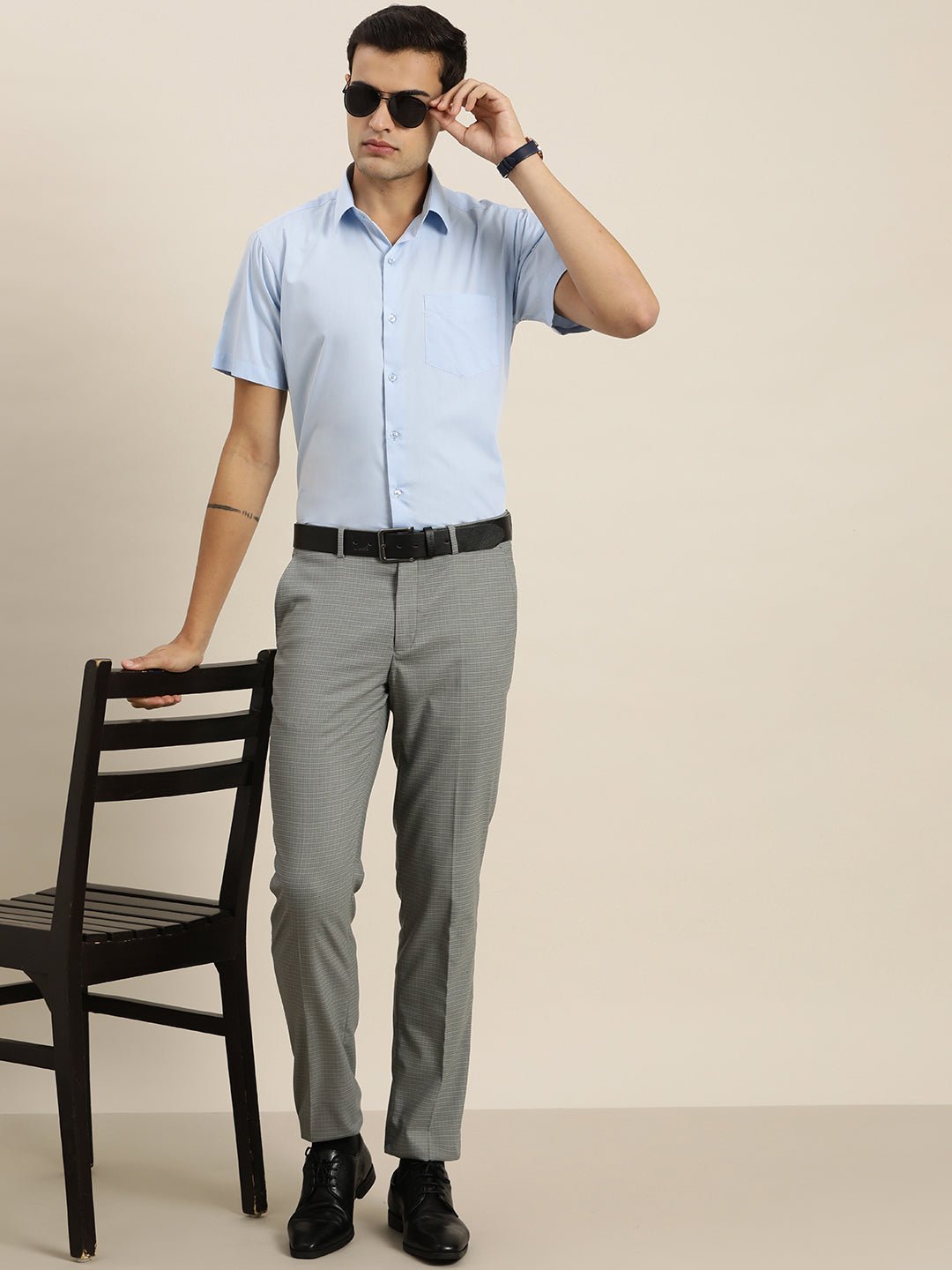 Men Sky Blue Solid Cotton Rich Slim fit Formal Shirt - #folk republic#