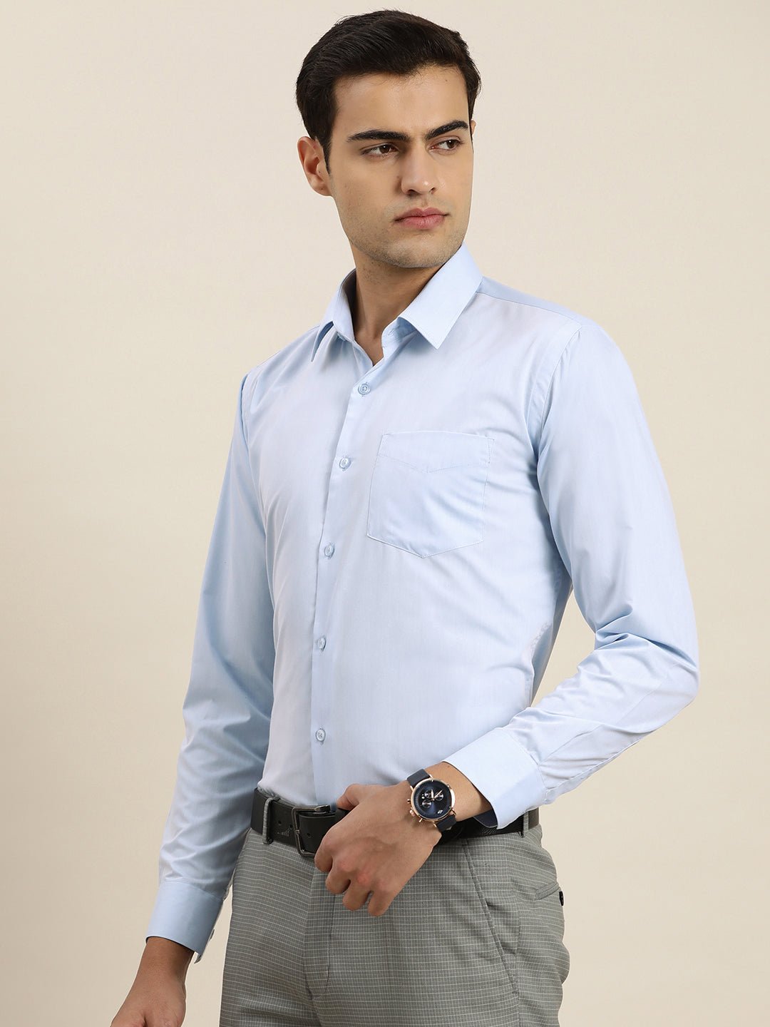 Men Sky Blue Solid Cotton Rich Slim fit Formal Shirt - #folk republic#