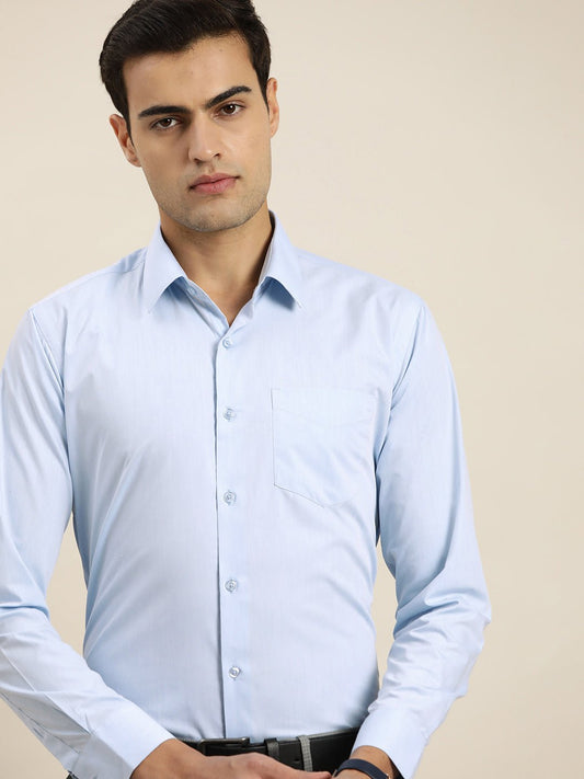 Men Sky Blue Solid Cotton Rich Slim fit Formal Shirt - #folk republic#