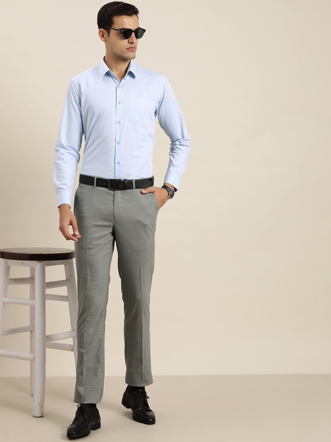 Men Sky Blue Solid Cotton Rich Slim fit Formal Shirt - #folk republic#