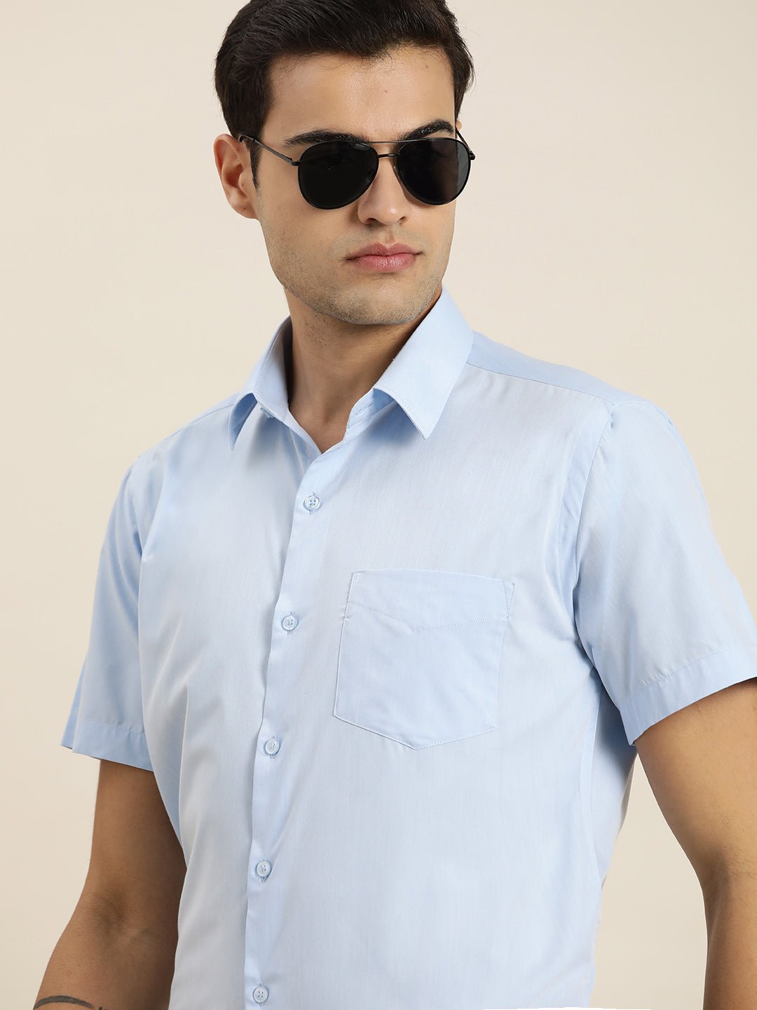 Men Sky Blue Solid Cotton Rich Slim fit Formal Shirt - #folk republic#