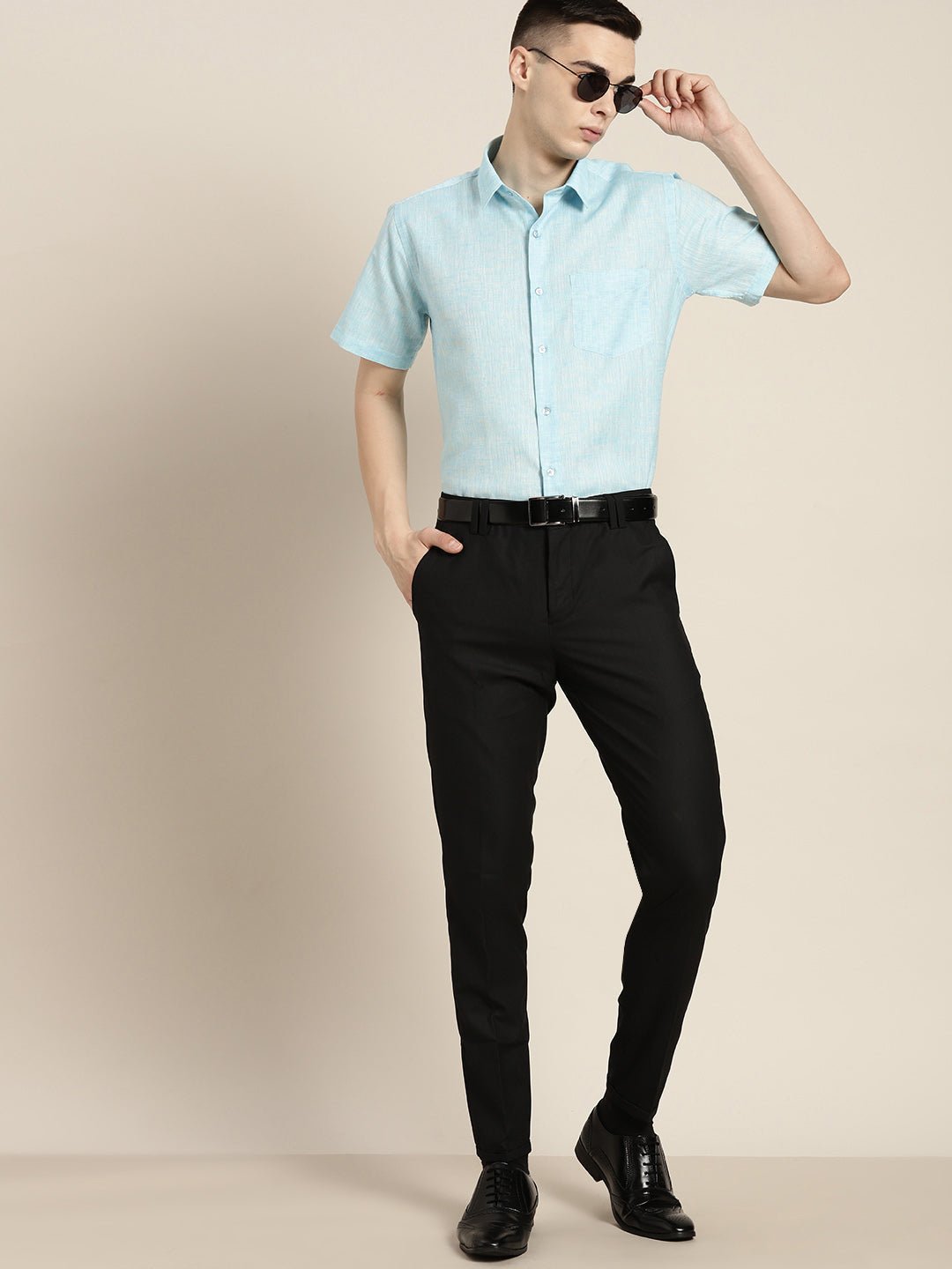 Men Sky Blue Solid Cotton Rich Slim fit Formal Shirt - #folk republic#
