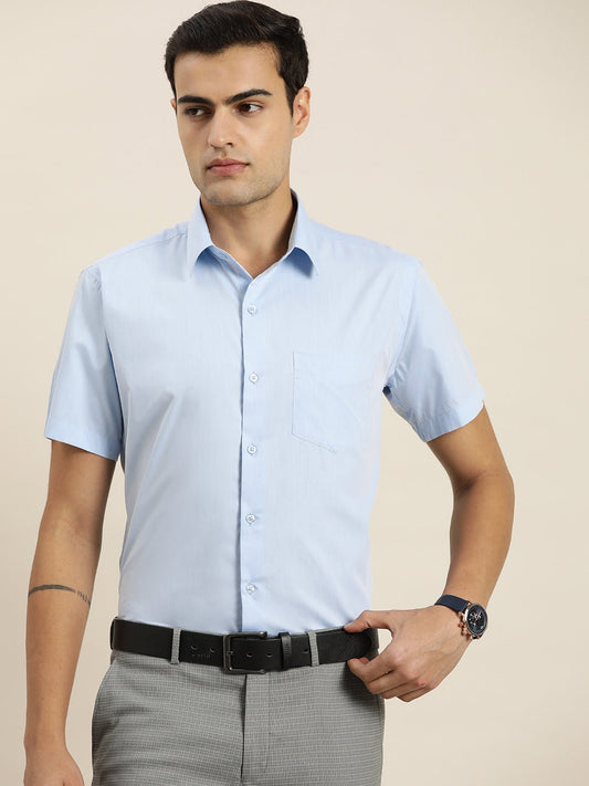 Men Sky Blue Solid Cotton Rich Slim fit Formal Shirt - #folk republic#
