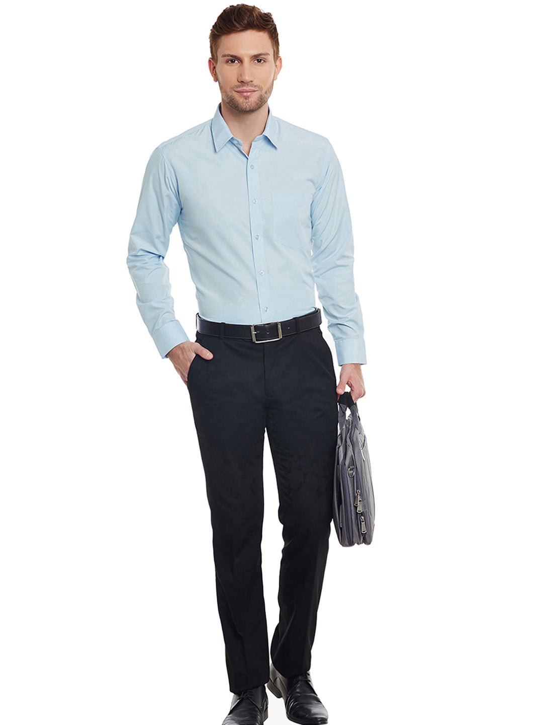Men Sky Blue Solid Cotton Slim Fit Formal Shirt - #folk republic#